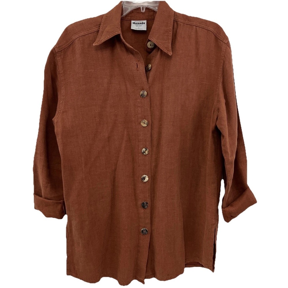 California Threads Women's Top Size S Rust 100% Linen USA